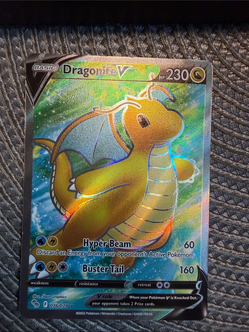 Pokemon Dragonite V Holographic Card - Gold and Green